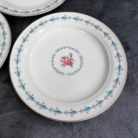 Harmony House Mount Vernon Hall China Bread Butter Plates Set 3 Blue Pink Floral - Picture 3 of 7